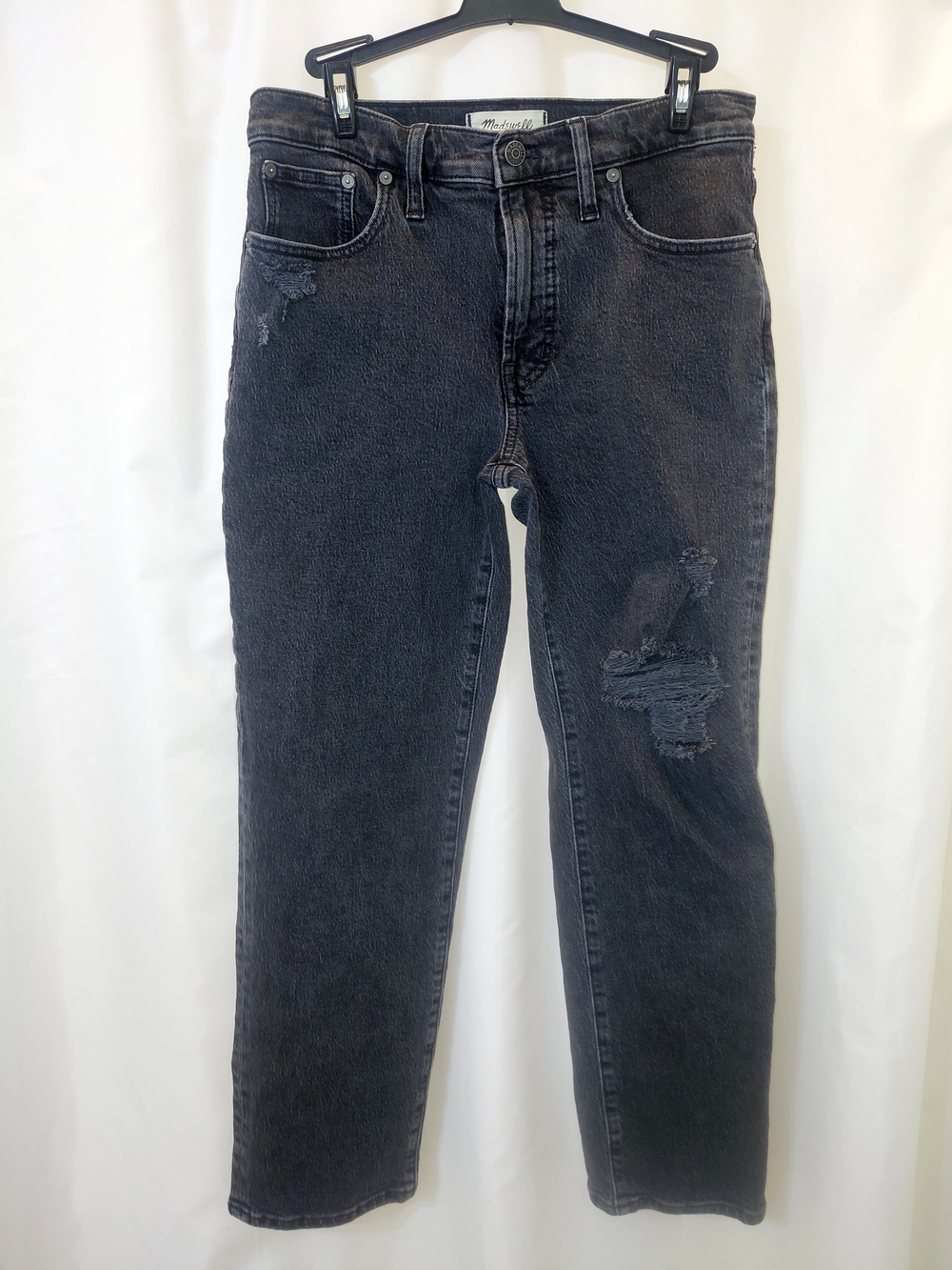 EUC Sz 27 Madewell Midrise Perfect Vintage Straight Black Distressed Jeans